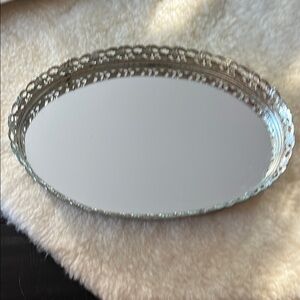 Vintage Ornate Silver Mirrored Vanity Tray
